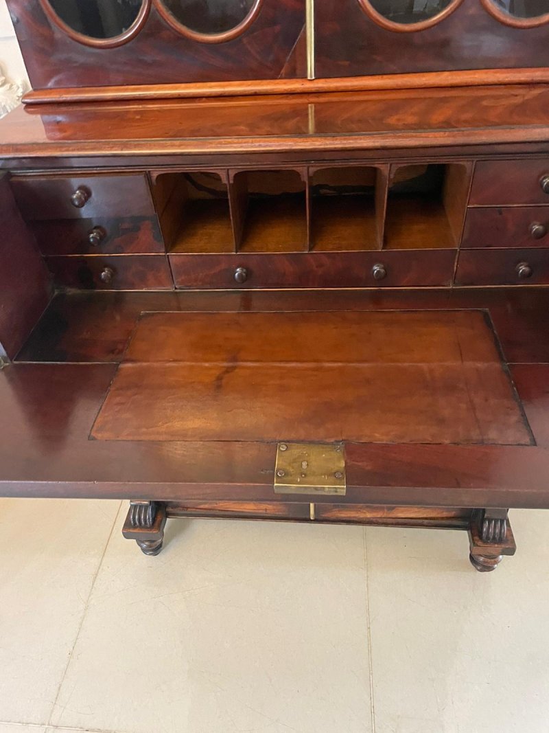 Small Antique Regency Quality Figured Mahogany Secretaire Bookcase - Image 10